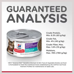 Hill's Science Diet Adult Sensitive Stomach & Skin Tuna & Vegetable Entrée Canned Cat Food -Science Diet || Exotic Nutrition Sales 109208 PT7. SY630 V1609373857
