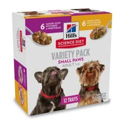 Hill's Science Diet Adult Small Paws Chicken & Vegetables & Beef & Vegetables Variety Pack Wet Dog Food Trays, 3.5 oz, case of 12