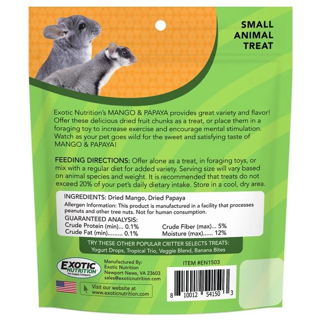Exotic Nutrition Critter Selects Mango & Papaya Small Animal Treats, 4.5-oz bag 2 Exotic Nutrition Critter Selects Mango & Papaya Small Animal Treats, 4.5-oz bag - Image 2