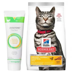 Vetoquinol||Hill's Science Diet Vetoquinol Laxatone Lubricant for Hairballs Tuna Flavored Cat Oral Gel, 4.25-oz tube & Hill's Science Diet Adult Urinary Hairball Control Dry Cat Food, 15.5-lb bag