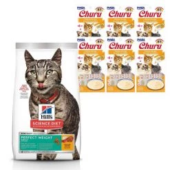 Hill's Science Diet||Inaba Hill's Science Diet Adult Perfect Weight Chicken Recipe Dry Food + Inaba Churu Grain-Free Chicken Puree Lickable Cat Treat