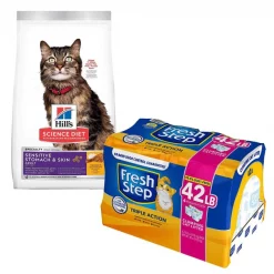 Hill's Science Diet||Fresh Step Hill's Science Diet Adult Sensitive Stomach & Skin Chicken & Rice Recipe Dry Food + Fresh Step Triple Action Scented Clumping Clay Cat Litter