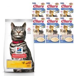 Hill's Science Diet||Inaba Hill's Science Diet Adult Urinary Hairball Control Dry Food + Inaba Churu Grain-Free Tuna Puree Lickable Cat Treat