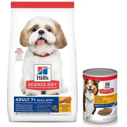 Hill's Science Diet Adult 7+ Small Bites Chicken Meal, Barley & Rice Recipe Dry Dog Food, 5-lb bag + Hill's Science Diet Adult 7+ Chicken & Barley Entree Canned Dog Food, 13-oz, case of 12