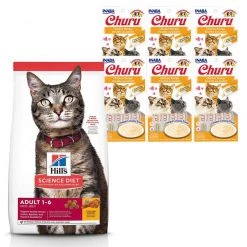 Hill's Science Diet||Inaba Hill's Science Diet Adult Chicken Recipe Dry Cat Food, 16-lb bag + Inaba Churu Grain-Free Chicken Puree Lickable Cat Treat, 0.5-oz tube, pack of 24