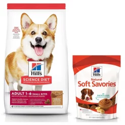Hill's Science Diet||Hill's Hill's Science Diet Adult Small Bites Lamb Meal & Brown Rice Recipe Dry Dog Food, 33-lb bag + Hill's Natural Soft Savories with Peanut Butter & Banana Dog Treats, 8-oz bag