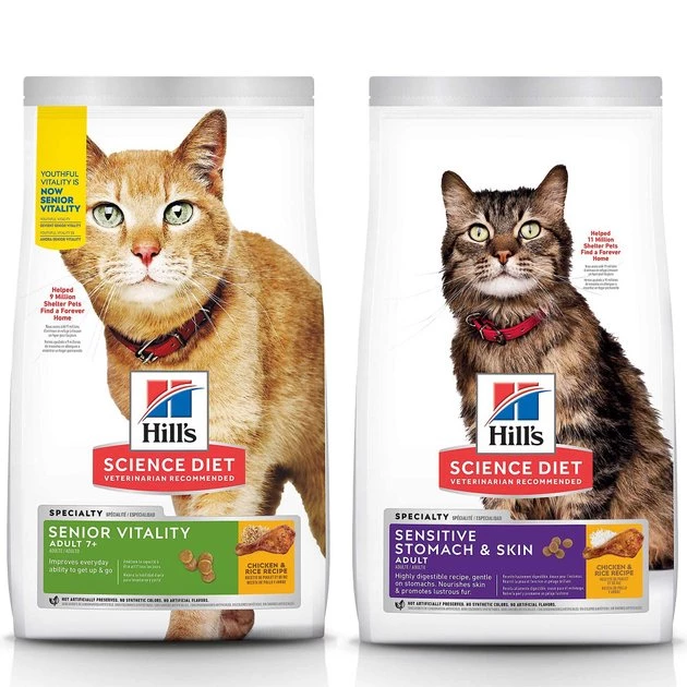 Hill's Science Diet 7+ Senior Vitality Chicken Recipe + Sensitive Stomach & Skin Chicken & Rice Recipe Dry Cat Food 1 Hill's Science Diet 7+ Senior Vitality Chicken Recipe + Sensitive Stomach & Skin Chicken & Rice Recipe Dry Cat Food