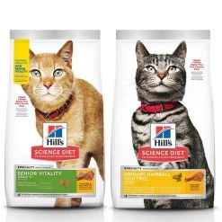 Hill's Science Diet 7+ Senior Vitality Chicken Recipe, 13-lb bag + Urinary Hairball Control Dry Cat Food, 15.5-lb bag