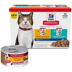 Hill's Science Diet Adult Healthy Cuisine Roasted Chicken & Rice Medley Canned Food + Adult 7+ Tender Dinner Variety Pack Cat Food