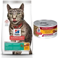 Hill's Science Diet Adult Perfect Weight Chicken Recipe Dry Food + Healthy Cuisine Roasted Chicken & Rice Medley Canned Cat Food