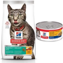 Hill's Science Diet Adult Perfect Weight Chicken Recipe Dry Cat Food, 15-lb bag + Hill's Science Diet Adult 7+ Savory Chicken Entree Canned Cat Food, 5.5-oz, case of 26