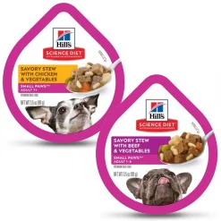 Hill's Science Diet Small Paws Savory Chicken & Vegetable Stew + Beef & Vegetable Stew Dog Food Trays