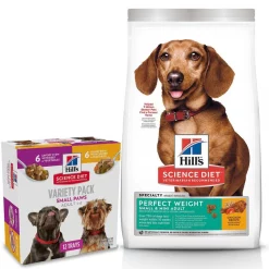 Hill's Science Diet Small Paws Chicken & Vegetables & Beef & Vegetables Variety Pack Wet Food Trays + Small & Mini Perfect Weight Dry Dog Food